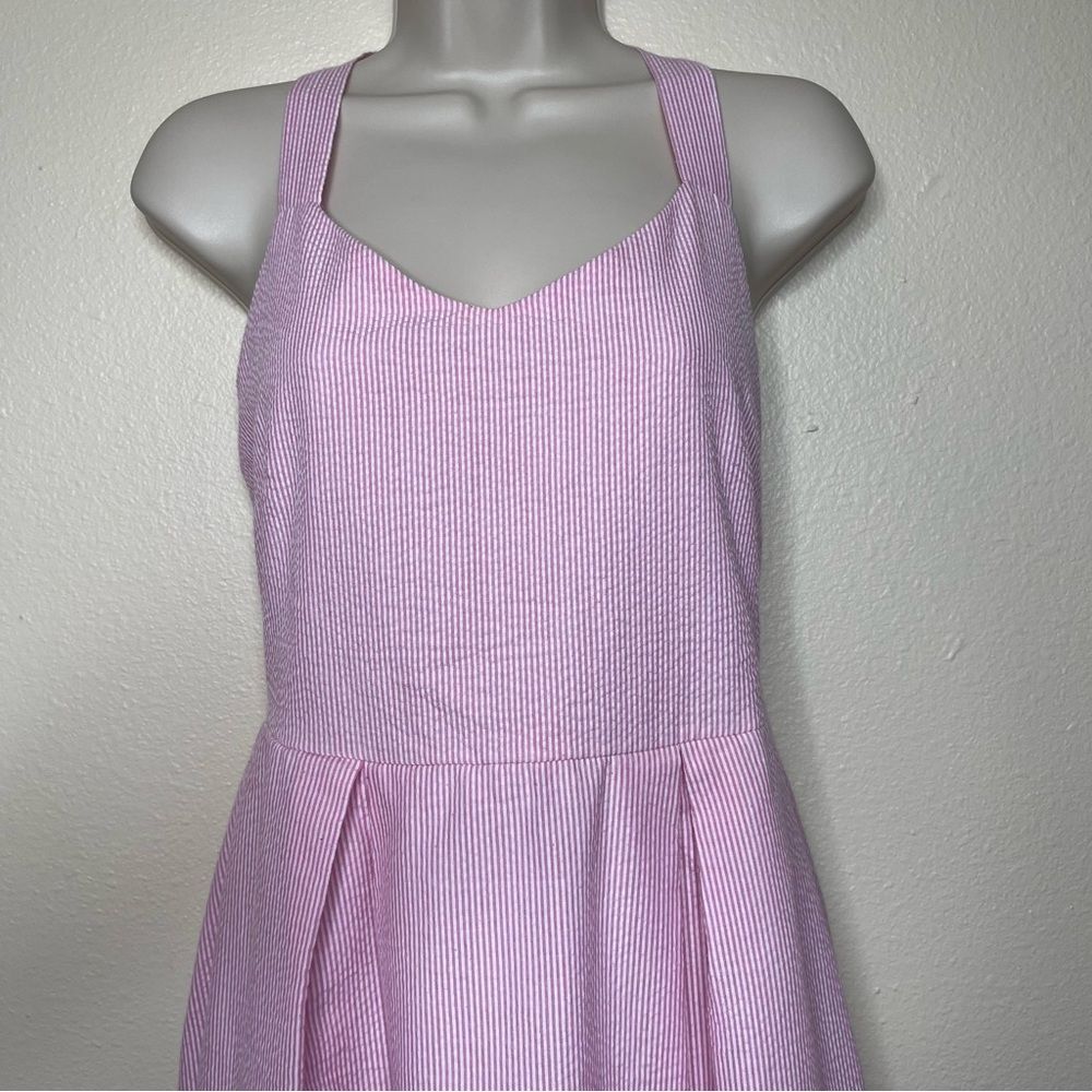 Christian Caliendo Pink White Stripe Seersucker Halter Bow Dress Women Small - Picture 4 of 16